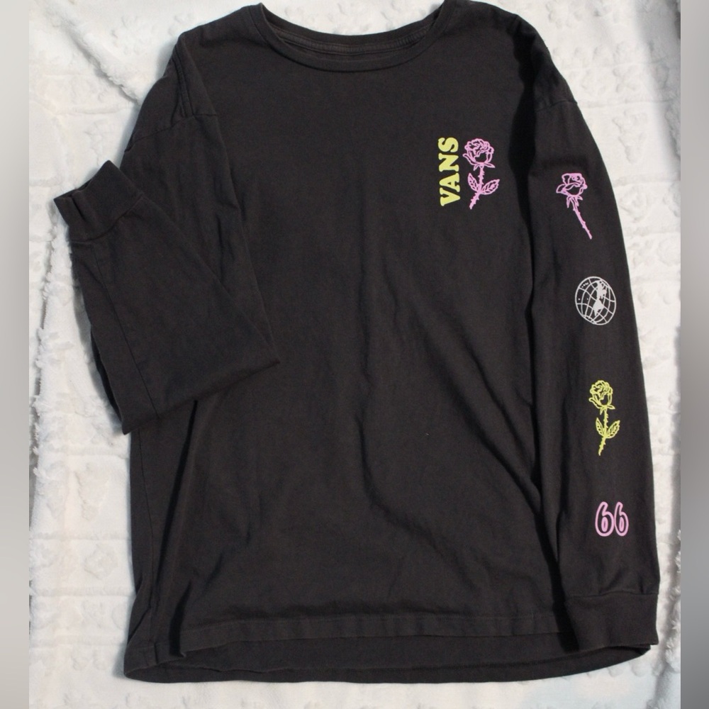 Vans Grey Women's Shirt with Pink and Yellow Accents